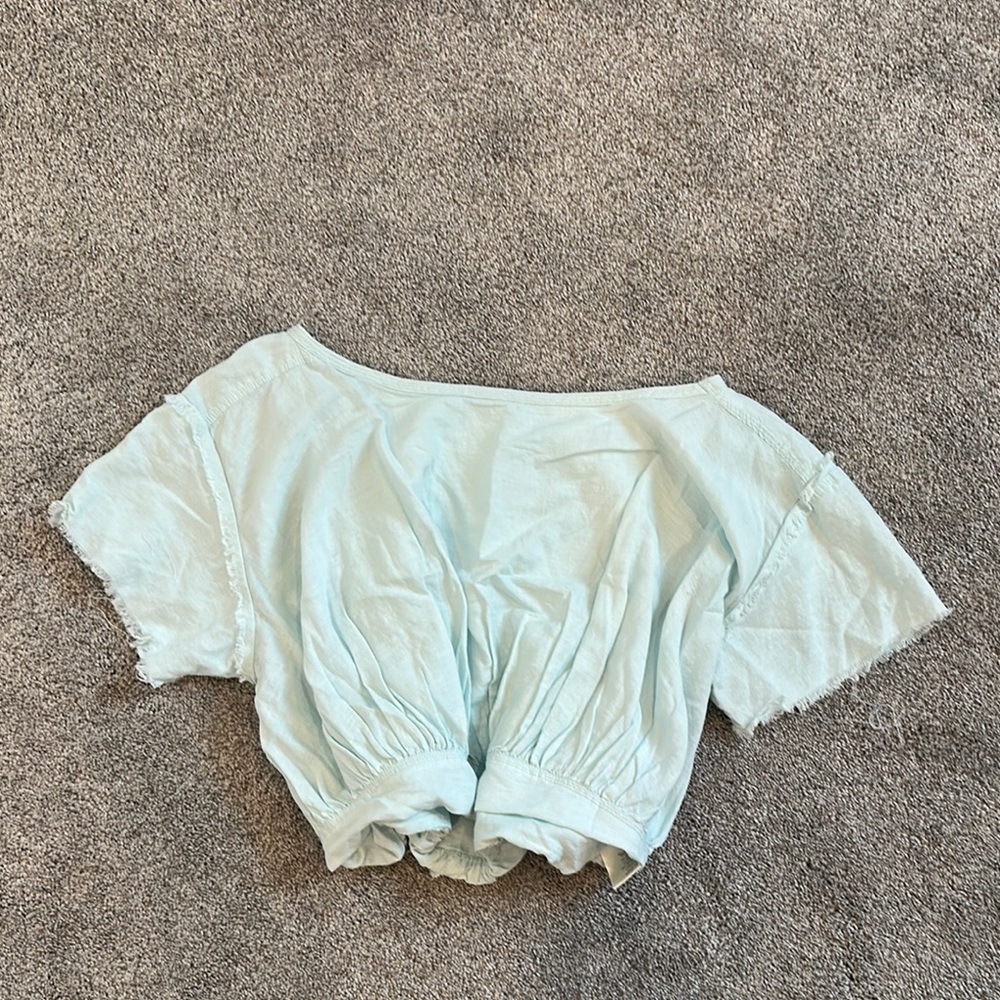 Free People Light Blue Puff Sleeve Crop Blouse